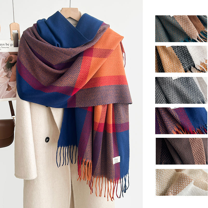 Transfronterizos otoño invierno calentamiento bufandas de bolsillo en estilo universitario de imitación de cachemira de color buñuelo largo medio de moda