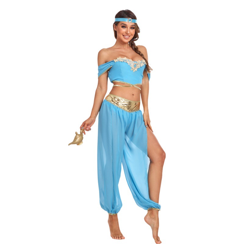 S-XL sexy Aladdin lámpara mágica vestido de princesa jazmín traje de COS traje de fiesta de vacaciones tema disfraz de Halloween