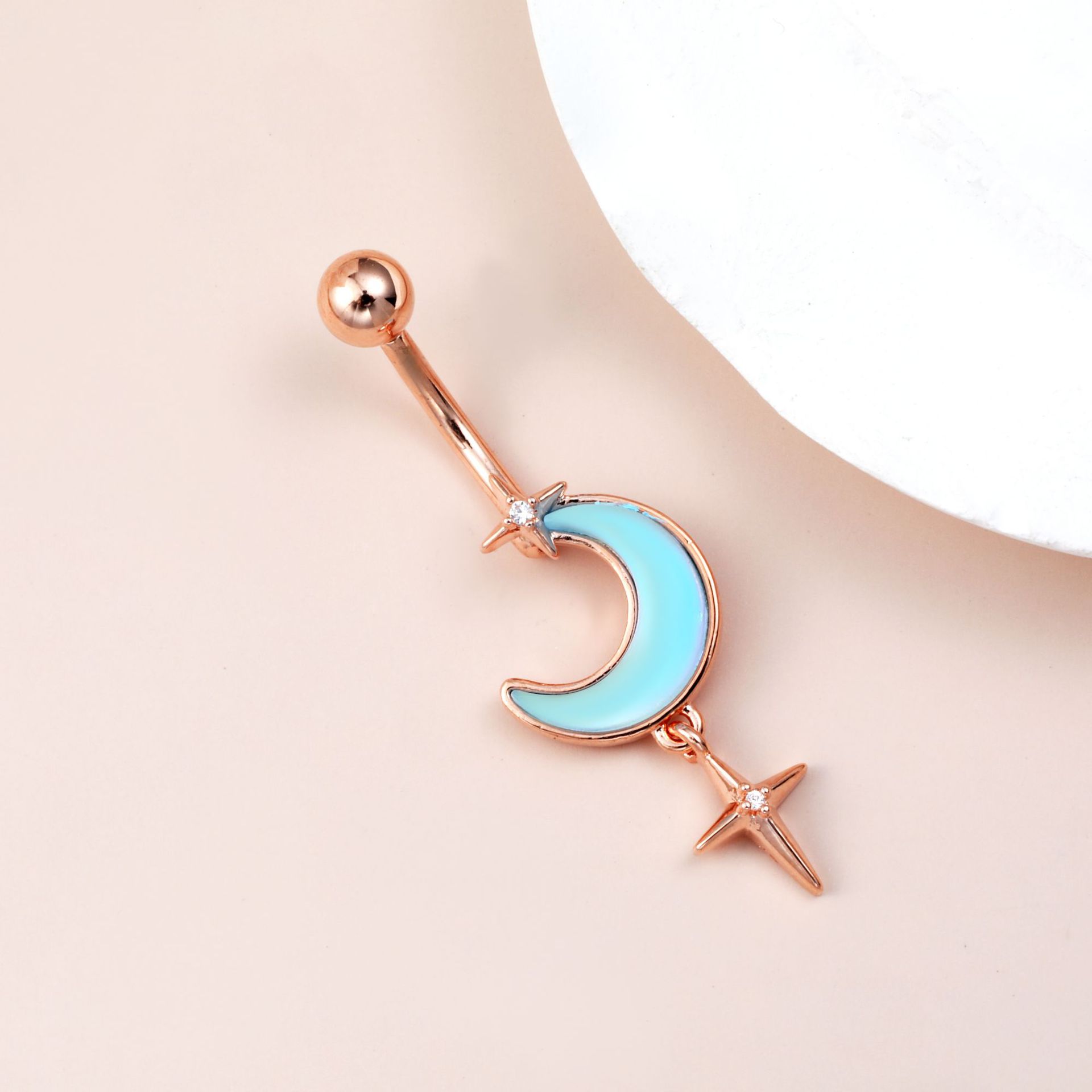 Gradient Navel Piercing Ring With Moon Star And Tassel Charm_voghion.com