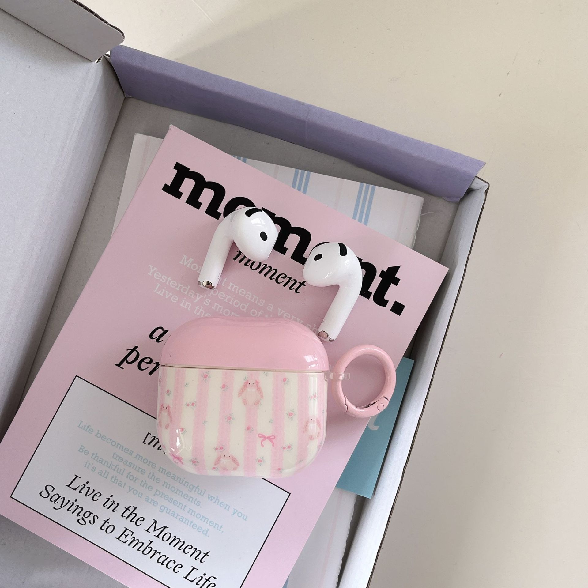 Rosa linda chica corazón Airpods nueva funda para auriculares de 3/4 generación Pro2 rayado airpods1/2 colgante Pro