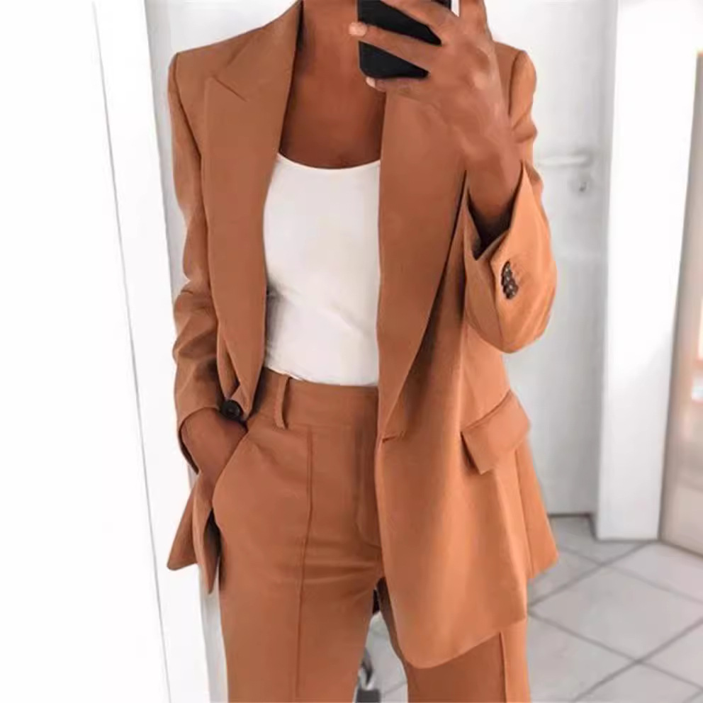 AliExpress wish Amazon 2024 autumn new European and American fashion lapel slim cardigan elegant suit coat women