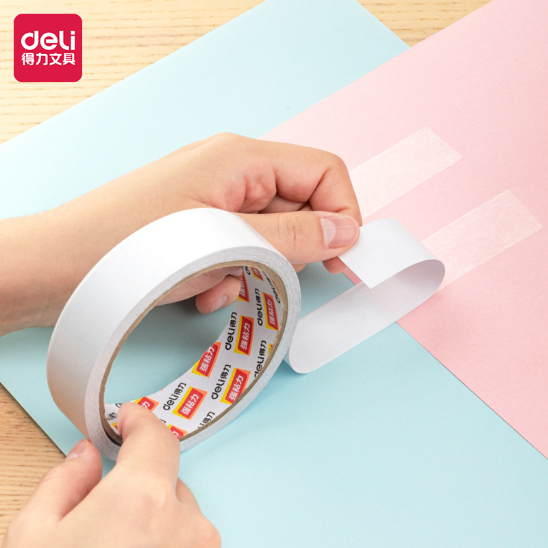 Powerful 30407 Cotton Paper Double-Sided Tape Student Craft Double-Sided Tape Hand-tearable Tape Strip 24mmX10y