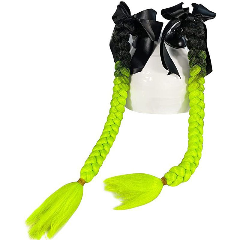 Detachable Pigtails, Motuoche Auto Parts and Accessories - black-yellow-green-braid-1-pair-bow