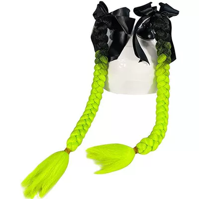 Fiber Helmet Accessories, Motosiklet dəbilqələri - 1-pair-of-black-yellow-and-green-braids-plus-bows