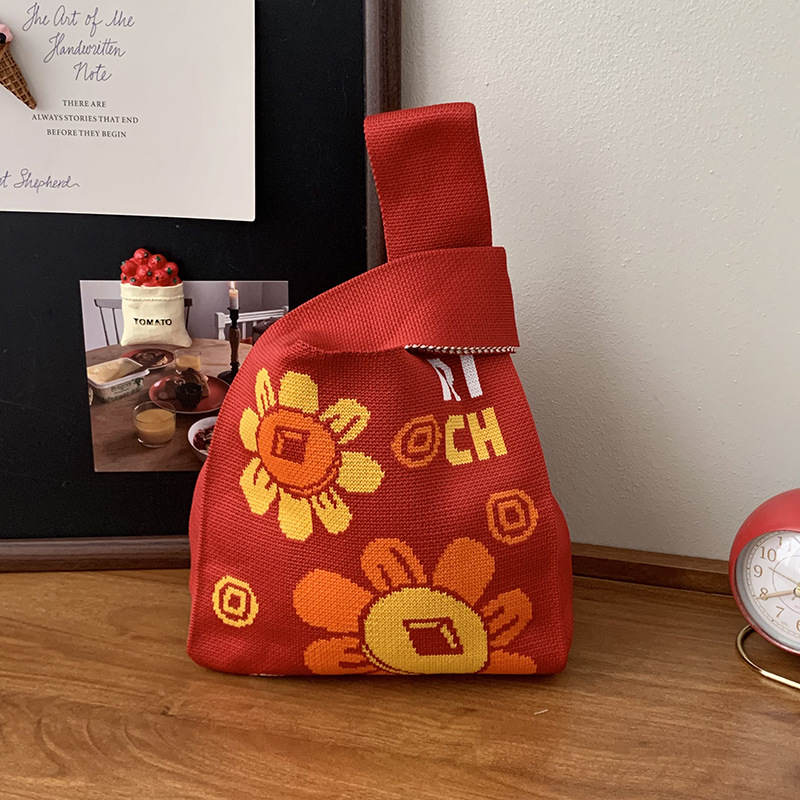 Bolsas de punto de Año Nuevo rojo festivo nicho personalidad acompañante bolsas de regalo bolsas de caramelo bolsas de hombro bolsas de mochila