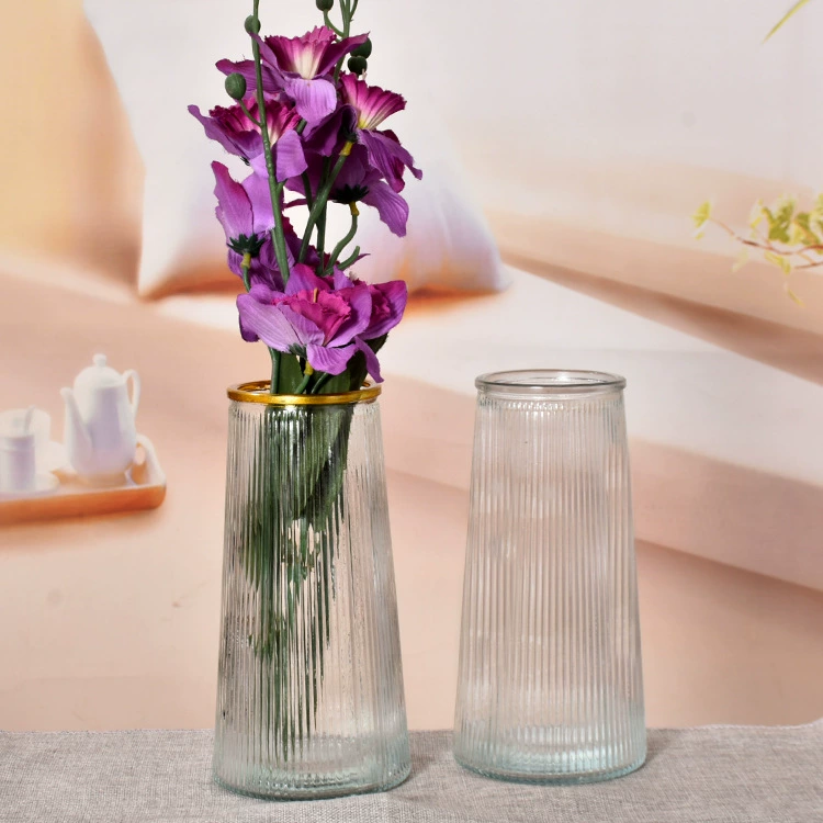 Стеклянная ваза со скандинавским тиснением, большая прозрачная поднимающая воду богатая бамбуковая гостиная, бытовые цветочные украшения