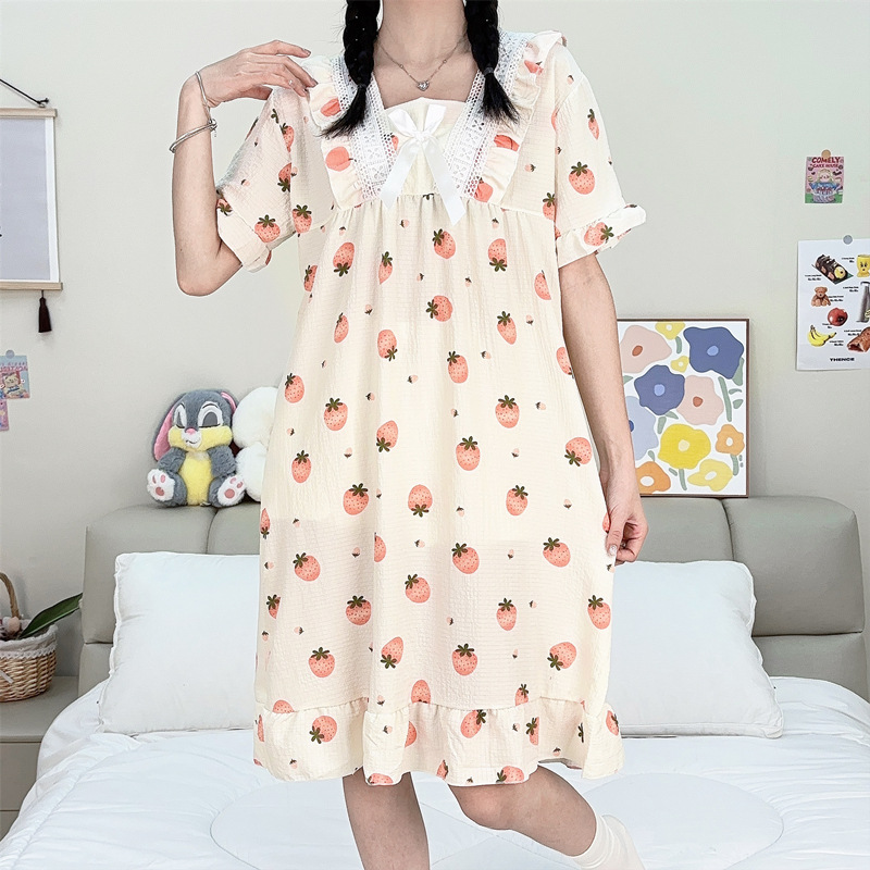 Pijama de mujer de verano tejido espuma tejida tela arrugada pijama de mangas cortas princesa vestido de viento suelto vestido de casa de verano