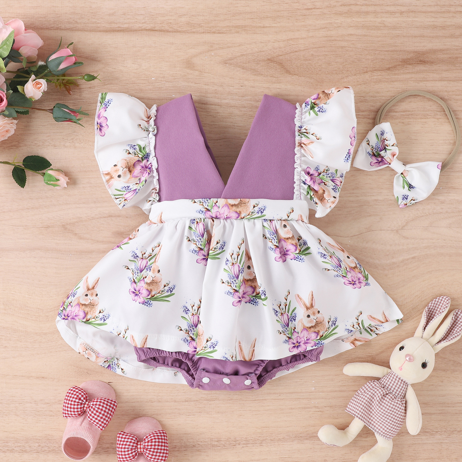 Fashion Rabbit Flower Cotton Polyester Baby Rompers display picture 2