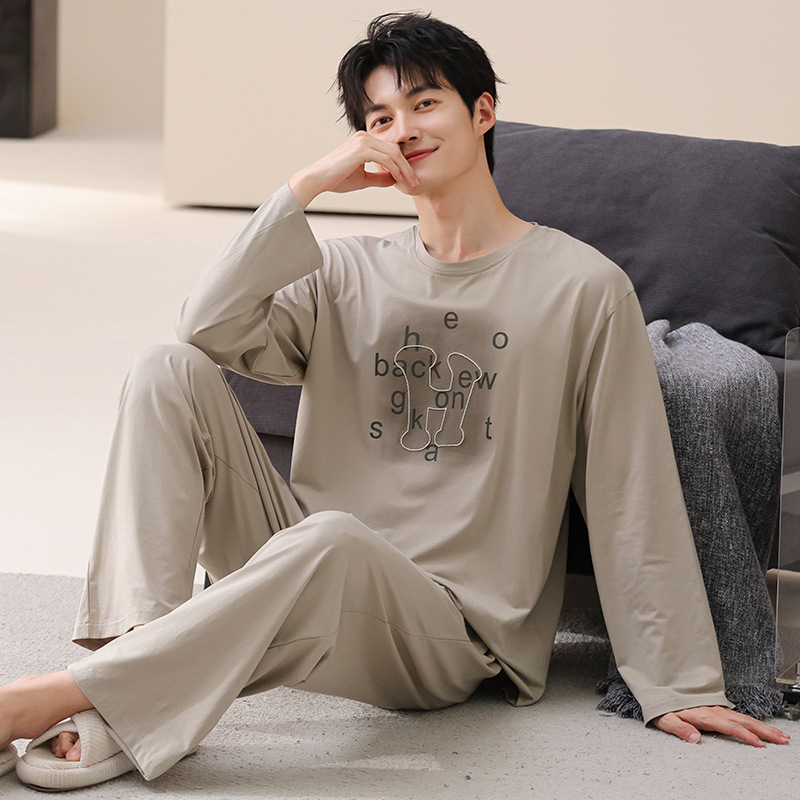 New Spring and Autumn Modal Men's Pajamas Summer Long Sleeve Round Neck Cool Feeling Cotton Sports Outerwear Home Clothing Set