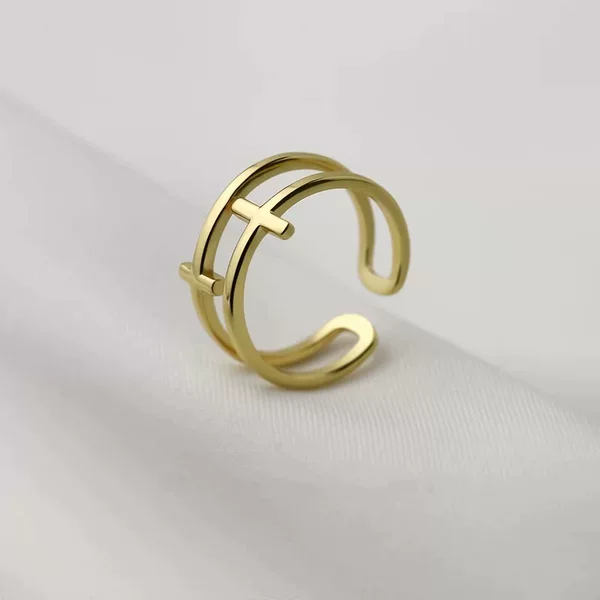 Europe and the United States cross-border personality S925 sterling silver plated 14K gold ring cross women's fashion simple ins trend open ring