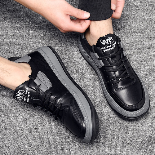 Clown shoes men's leather spring sports new trend Korean version men's white low-top casual sneakers small white shoes for men