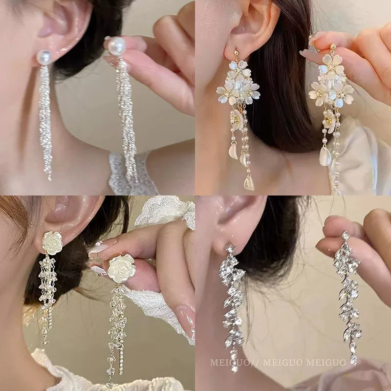 Серебряная игла из жемчага, длинные изящные серьги с кисточками, проба серебра 925, французский стиль, легкая роскошь