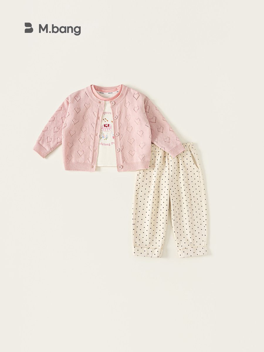Youbao Huzhou tejido ropa infantil niñas set de aire extranjero para niños 2026 primavera y otoño niñas suéter de punto de bebé set de tres piezas