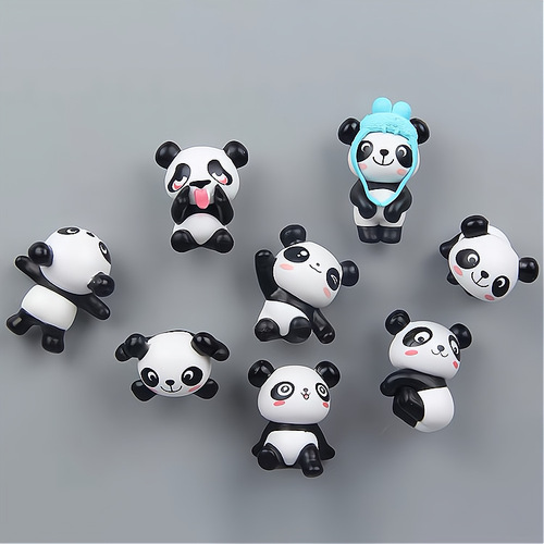 Eight creative cartoon panda refrigerator magnets, PVC three-dimensional magnetic magnets, home decoration blackboard message refrigerator magnets