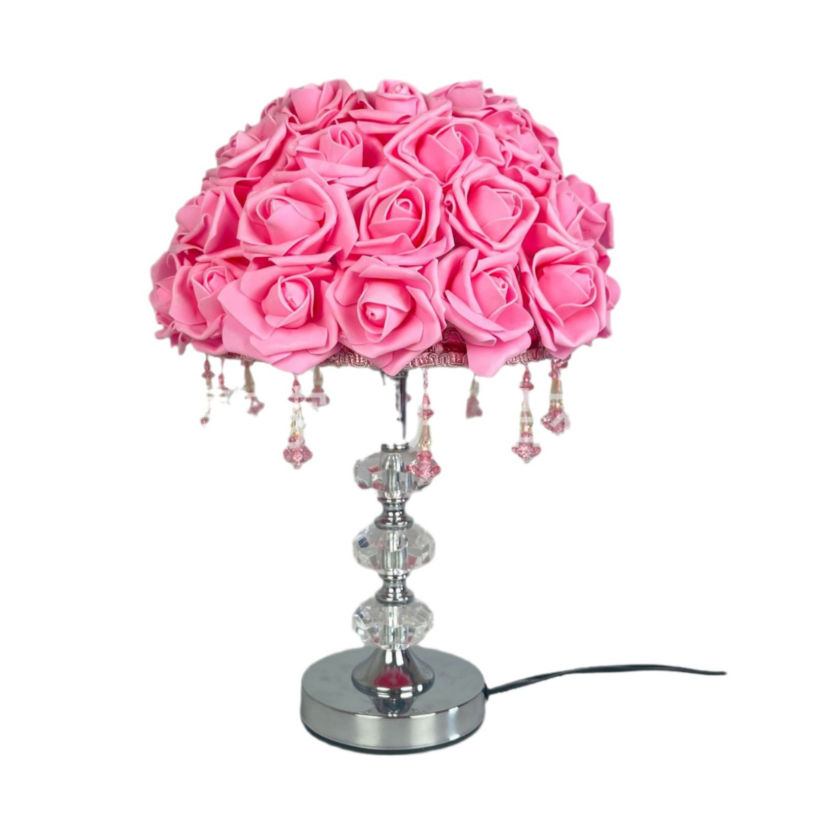 Lámpara de rosas hecha a mano semiacabada gaza de malla E27 marco de hierro con cuentas colgantes red roja hecha a mano DIY creativo