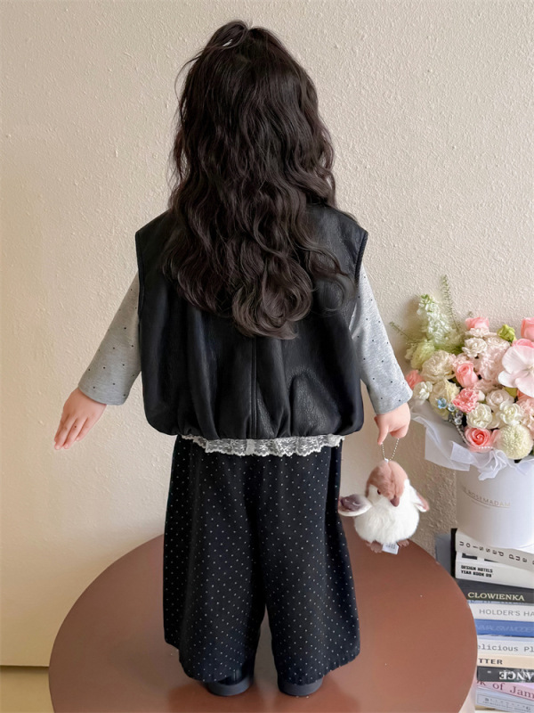 女童秋装套装2025新款女宝宝秋季洋气时髦打底衫韩版皮马甲三件套|undefined