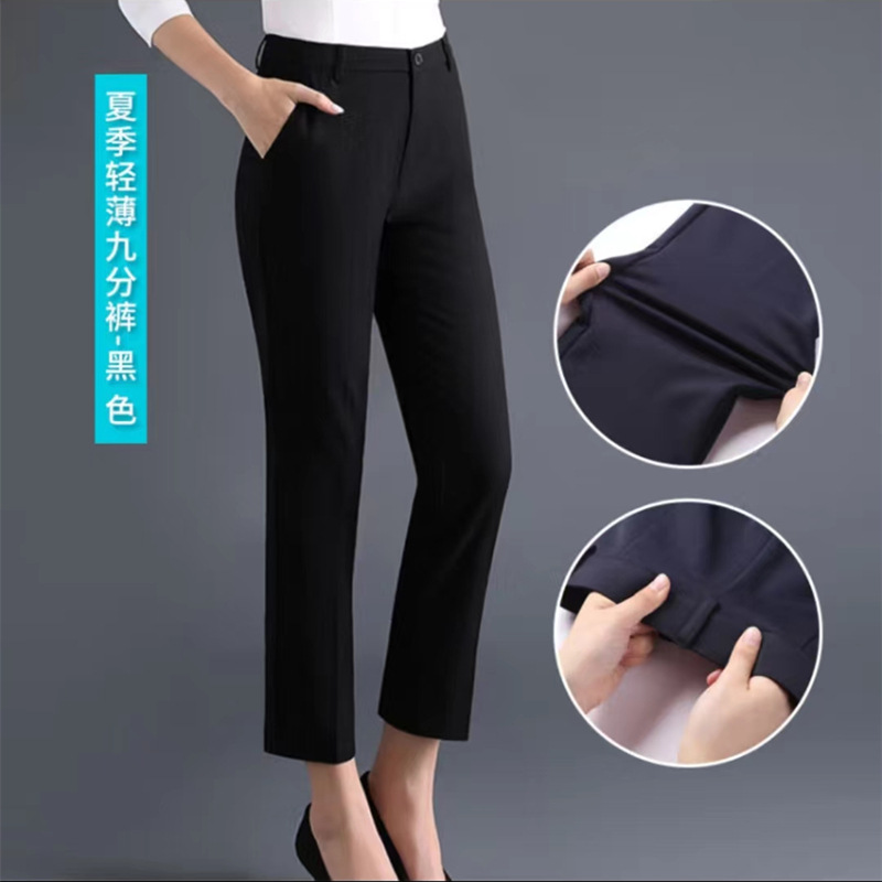 Pantalones de traje de mujer de cintura alta recta negro Primavera y otoño trabajo ropa formal drapeado invierno grueso Pantalones de traje forrados de lana para mujer