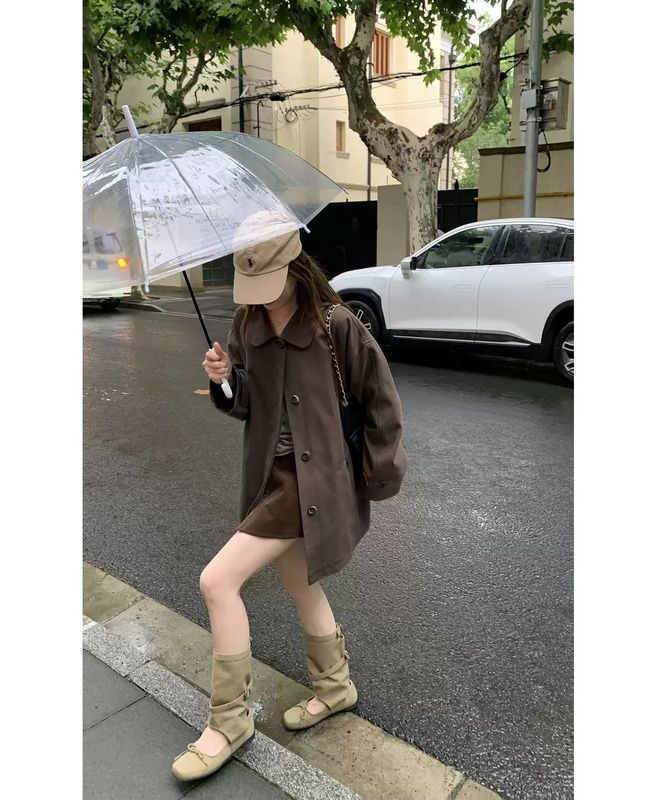 im 诺丁山街角’质感满满韩系翻领小个子中长款风衣外套女秋季|undefined