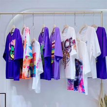 炫衣酷奇23夏国货潮牌印花钉珠短袖宽松上衣重工T恤库存品牌清仓