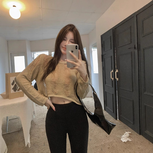 Ladies' Summer 2025 Stylish Sheer Mesh Belted Knit Top with Sun Protection, Slim Fit Short Sleeve Blouse