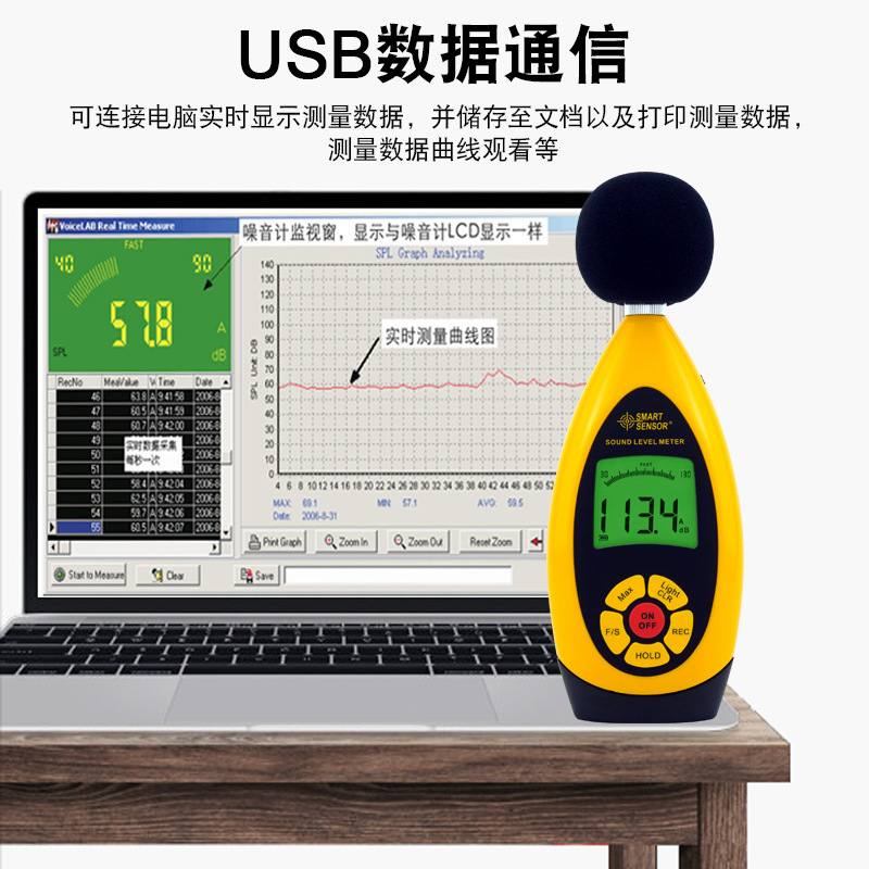 希玛AR854 数显背光噪音检测仪分贝仪噪声测试仪高精度专业声级计