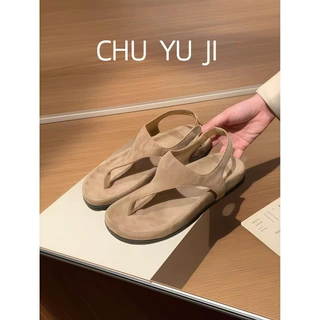 初遇季软底复古夹脚趾凉鞋女夏季度假罗马休闲厚底人字凉拖