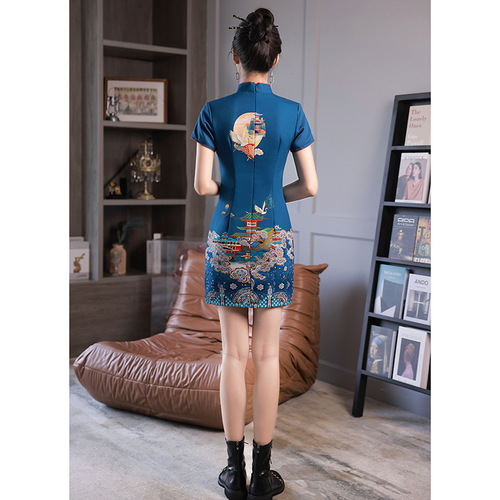The tide of prineted qipao new improved version of the Chinese dresses paragraphs young little short Fried street female summer dress