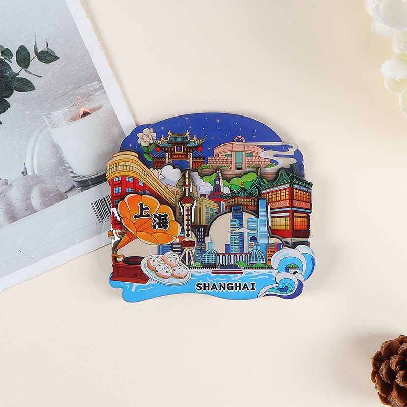 木製冷蔵庫マグネット カスタムメイド クリエイティブ マグネット式 文化的・創造的なDIY 上海観光名所 エポキシ樹脂製お土産グッズ