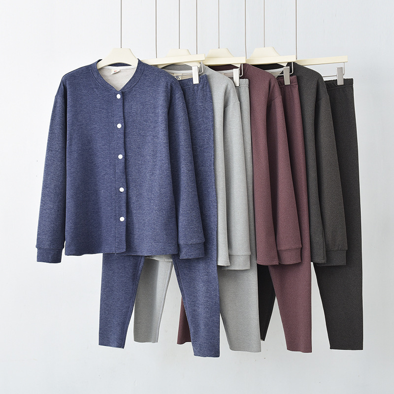 Warm Cardigan Men's Suit Underwear Thickened Thermal Autumn and Winter Sweater for Middle-Aged and Elderly Buttoned Thermal Tops and Pants