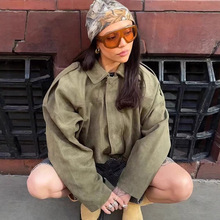 速卖通跨境批发欧美女装时尚飞行员麂皮夹克蝙蝠袖拉链休闲上衣