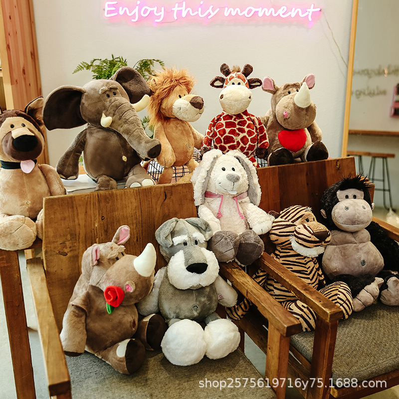 Cartoon jungle animal series doll simulation lion Tiger elephant gorilla leopard rabbit plush toy