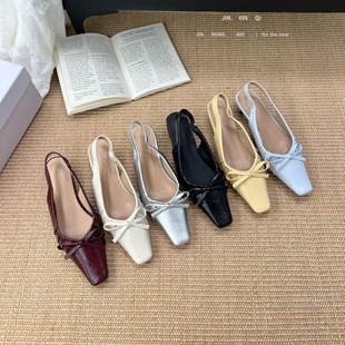 French Medium-Heeled Red Evening Shoes, Toe-Cap Sandals, Fairy Shoes, 2025 Spring and Summer Bow-Knot Shoes with Skirts