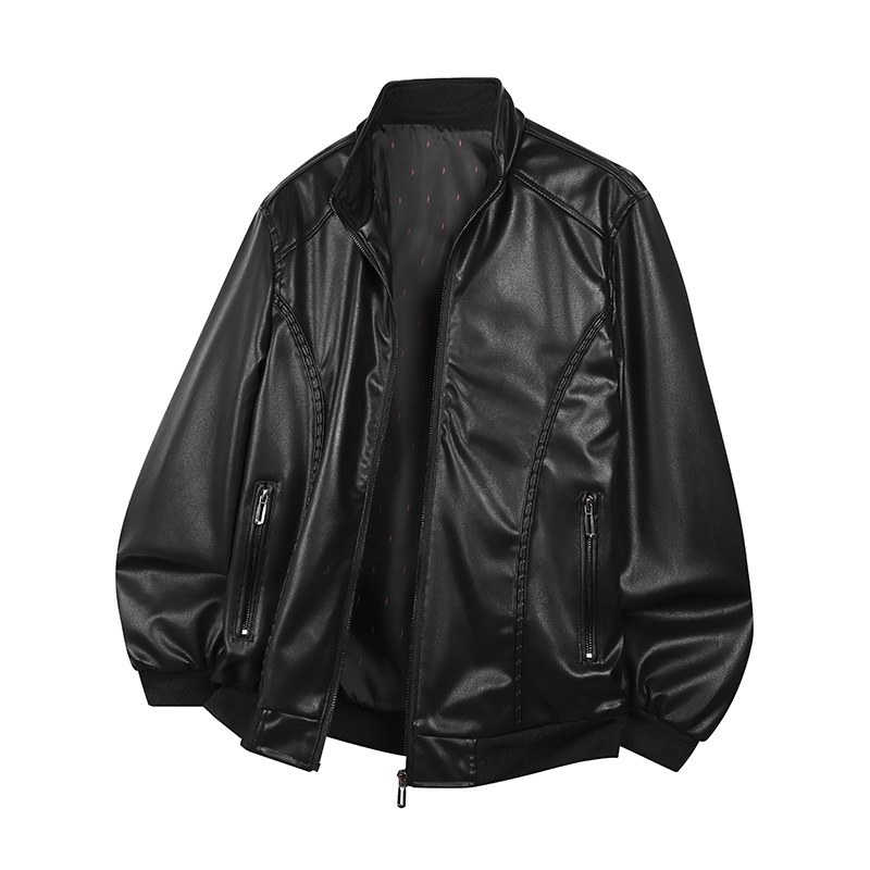 春秋新款男士纯色薄款耐磨皮衣夹克户外休闲防风防水立领PU皮衣外