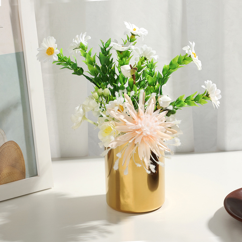 304 sostenedor de la pluma de acero inoxidable contenedor de almacenamiento de escritorio multifuncional Estilo nórdico arreglo floral jarrón de oro cubo de la pluma redonda