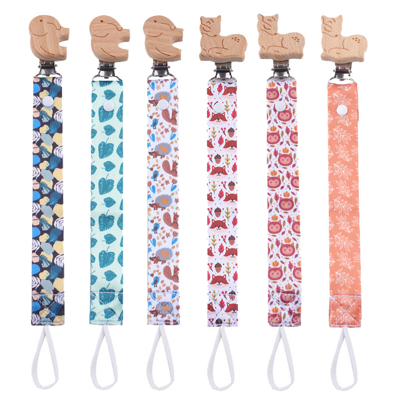 Nuevos productos para bebés de dibujos animados animales de beech chupeta clips desmontable larga cadena de chupeta de tela cadena anti-caída