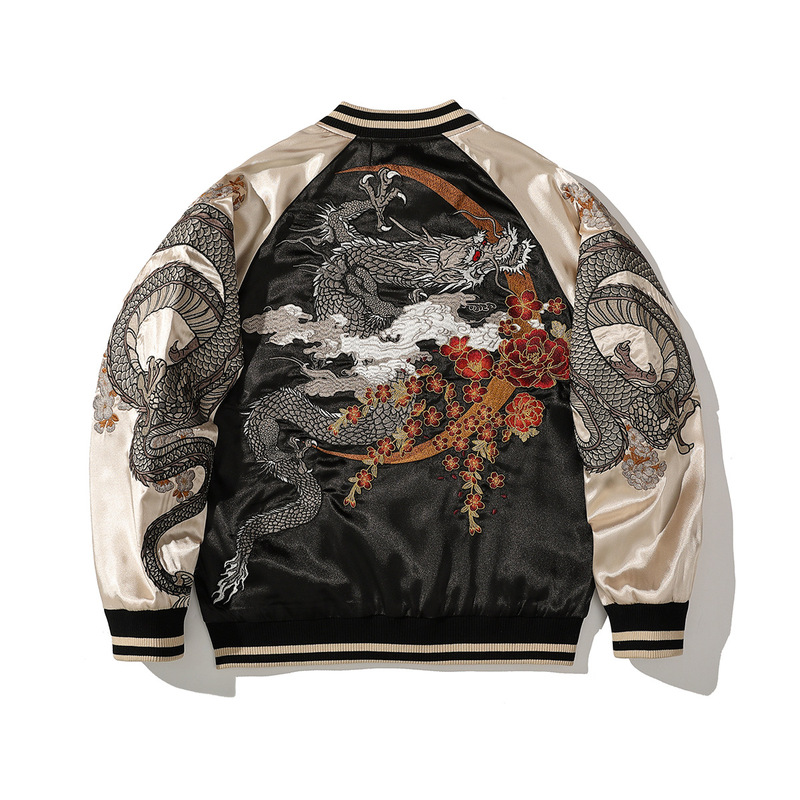 Chinese-Style Heavy Embroidery Dragon Jacket for Men, Casual Dragon-Pattern Trendy Baseball Jacket A006