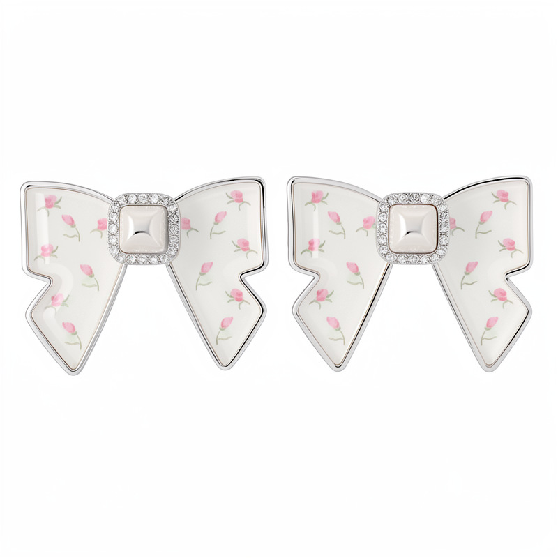 Aguja de plata con diamantes arco cuadrado perlas temperamento de moda aretes de perlas ligeros de lujo alta sensación auriculares al por mayor