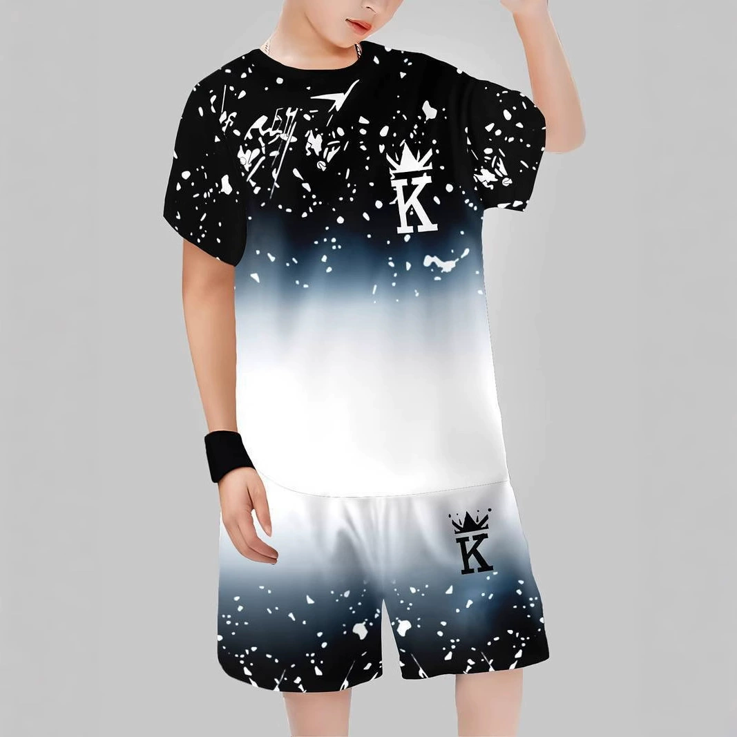 Temu популярная трансграничная модная крутая модная спортивная футболка в мультяшном стиле с 3D принтом для мальчиков, повседневный спортивный костюм с короткими рукавами