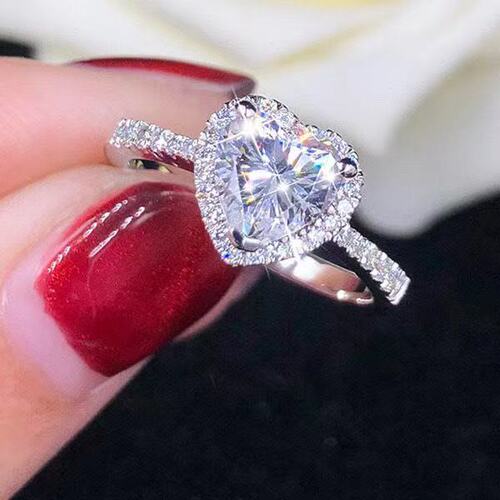 Live supply of high-end simulated moissanite open ring women's heart-shaped diamond ring women's adjustable ring gift