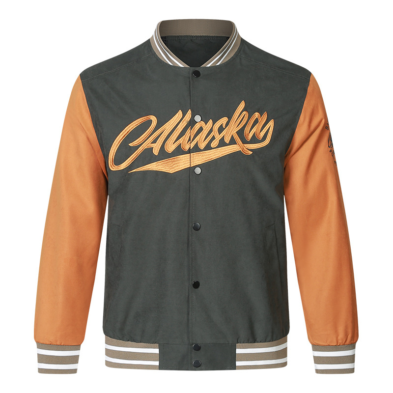 Herren Baseballjacke Bestickt Lockere Passform Colorblocking_voghion.com