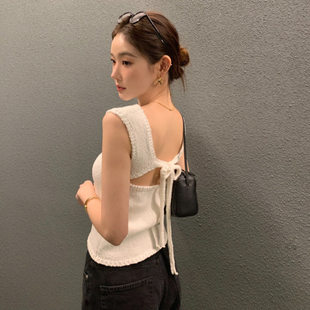 Summer design belt, elegant knitted sweater, vest, Korean style, french style, backless, trend of season