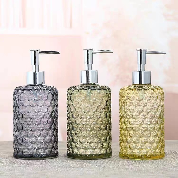 El fabricante suministra 420ml de desinfectante de manos, botella de vidrio transparente de color de patrón vertical cuadrado, botella de desinfectante de manos, vidrio