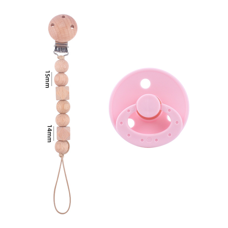 Nuevos suministros para bebés Beech chupete cadena calmante bebé redondo de silicona chupete mordedura molar traje de dos piezas