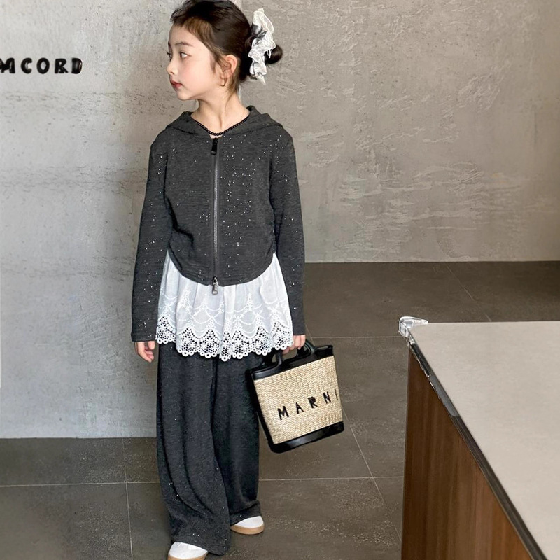 小红鱼女童秋装套装2025新款儿童连帽卫衣假两件直筒裙裤两件套潮|undefined