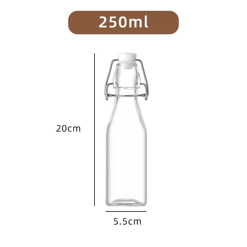 Botella de bebida de vino de fruta transparente botella de enzima de sellado botella de leche botella de jugo botella de aceite doméstica botella de vidrio de sellado de presión