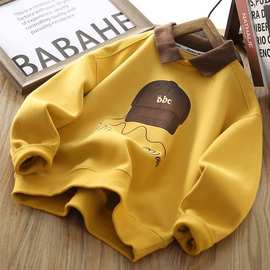 男童卫衣polo衫春秋款2024新款男孩拼色翻领时尚运动上衣洋气长袖