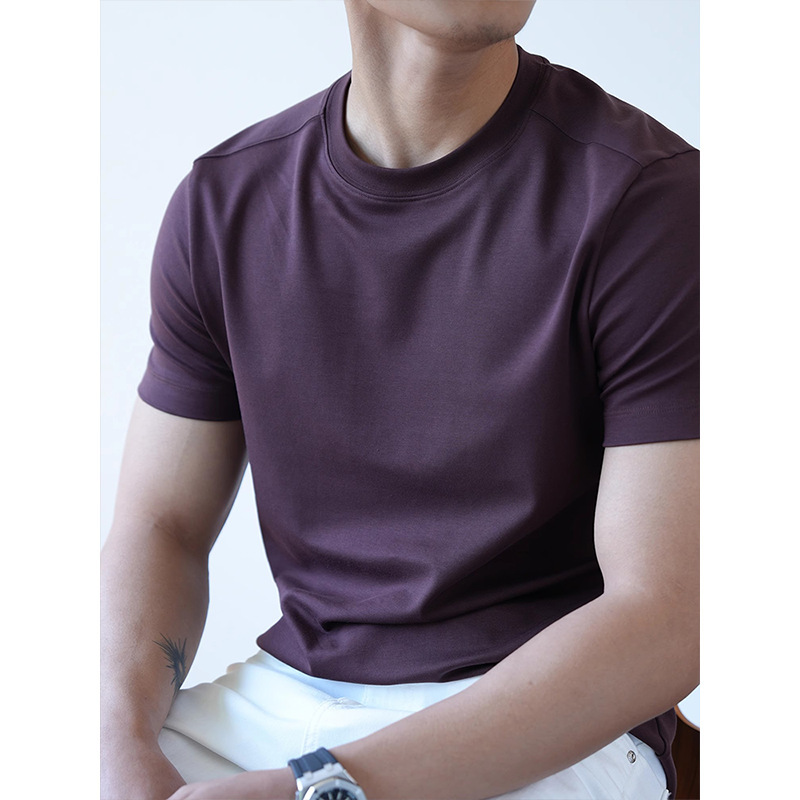 【Luxury Grade】Purple Plain Ultra-Soft 240g Liquid Ammonia Cooling Silky Cotton Summer Versatile Short Sleeve T-Shirt for Men Trendy