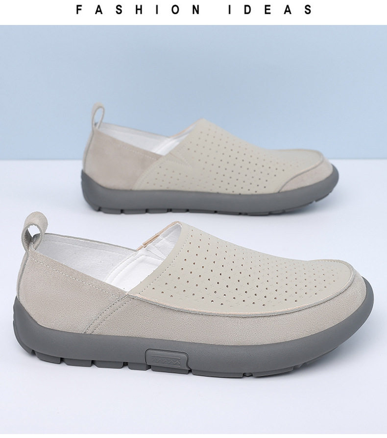 Giày lười nam đế hạt mũi tròn thoáng khí, thân mềm, gót thấp 1–3 cm — Màu be, Màu kaki chi tiết 15