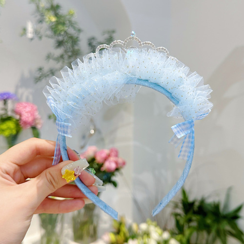 Korean style new organza pearl big crown children's hairband cute and exquisite little girl head buckle children's hair accessories