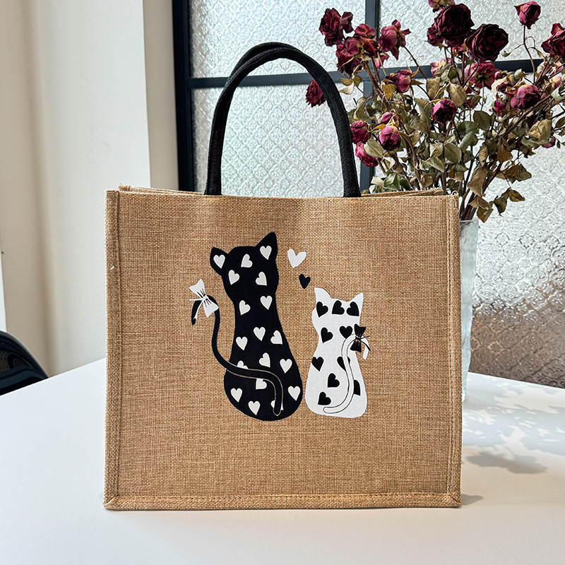 Jute Bag Linen Bag Fashion New Heat Transfer Cross-Border Women's Bag Commuting Large Capacity Bag Women's Bag